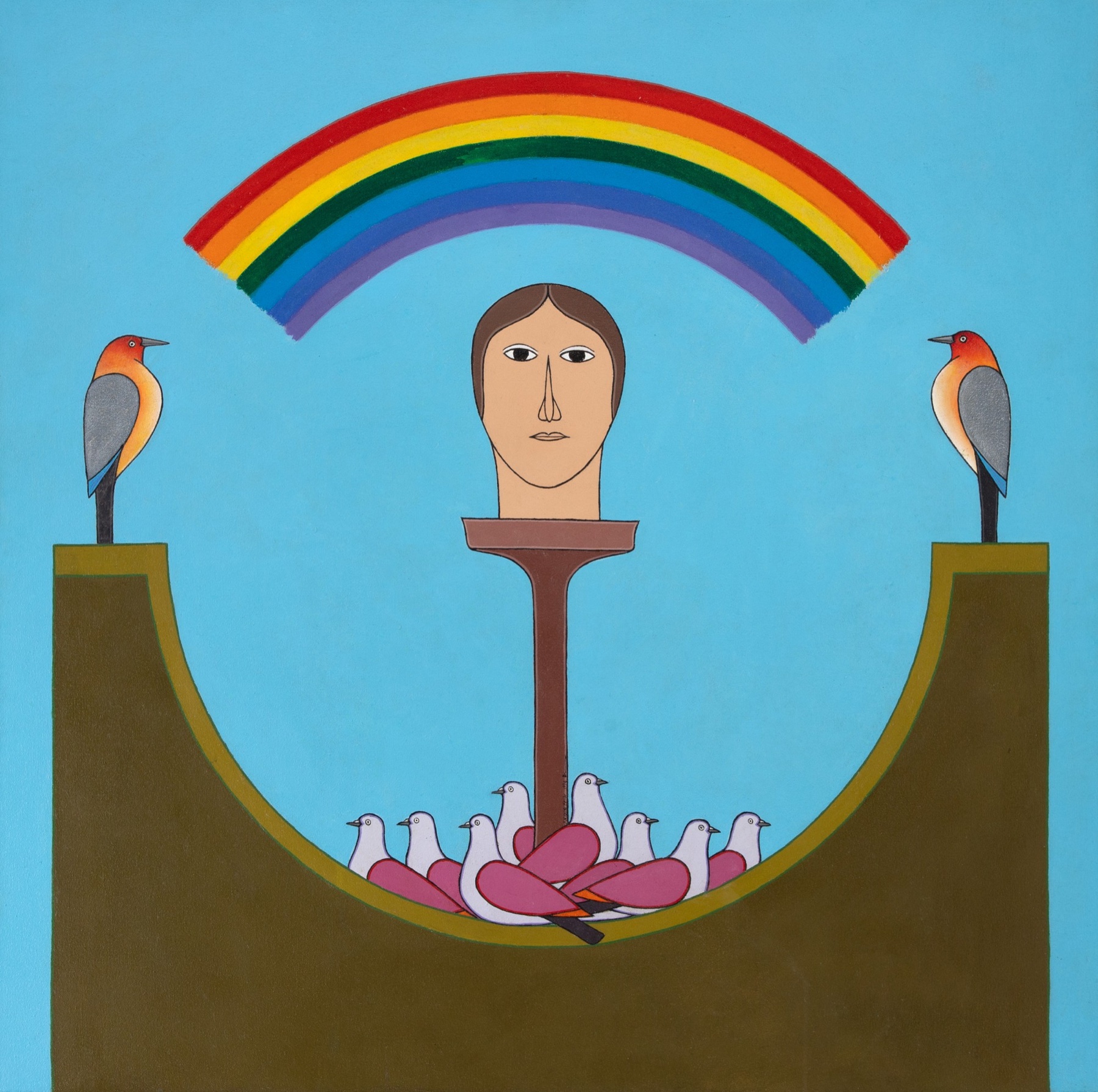 Antonio Maia, untitled composition with rainbow and birds, date unknown. by Antonio Maia