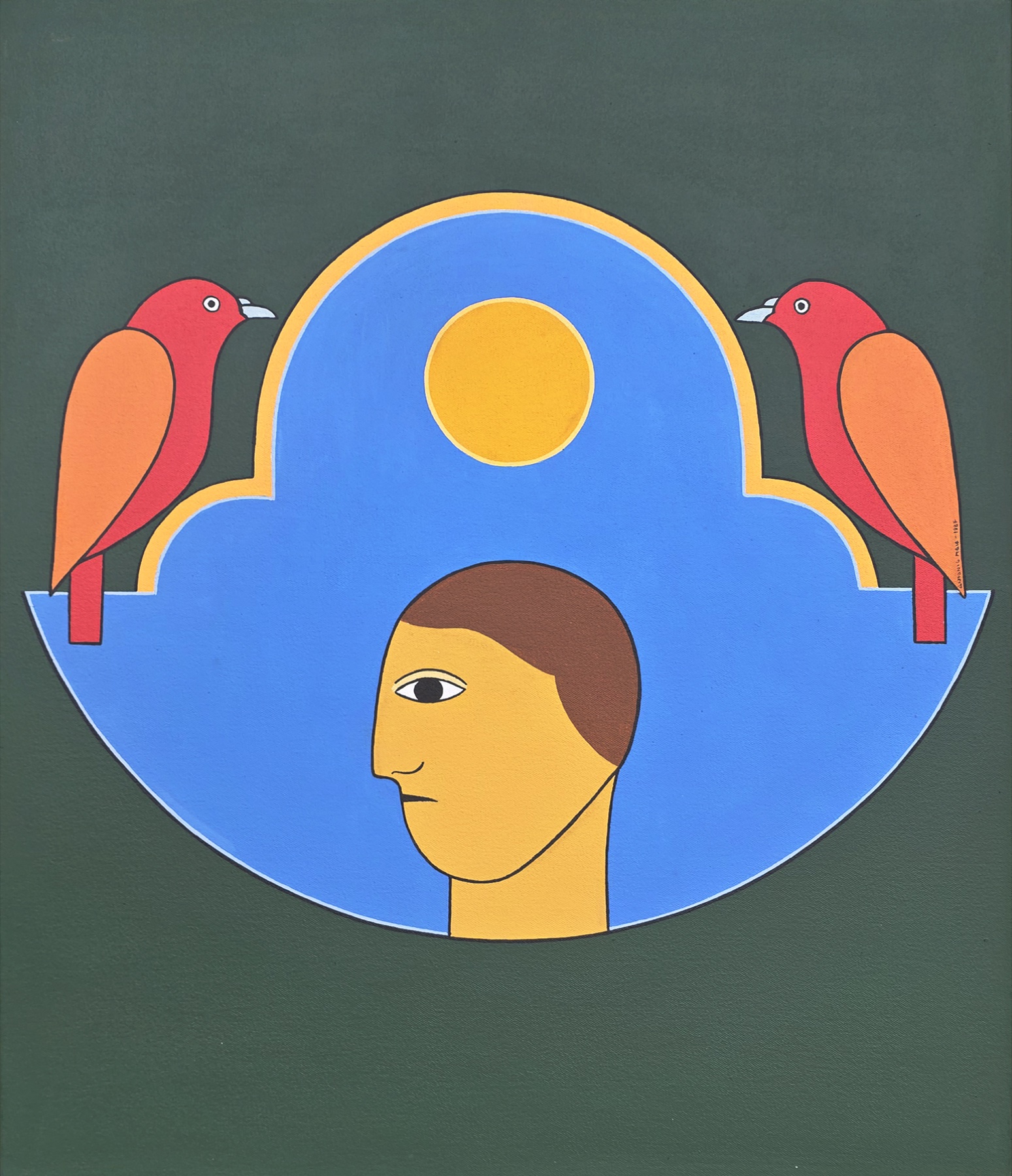 Antonio Maia, untitled composition with figure and birds, date unknown. by Antonio Maia