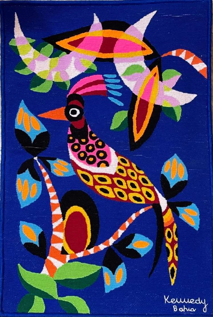 Kennedy Bahia — untitled tapestry with bird and flowering branches by Kennedy Bahia