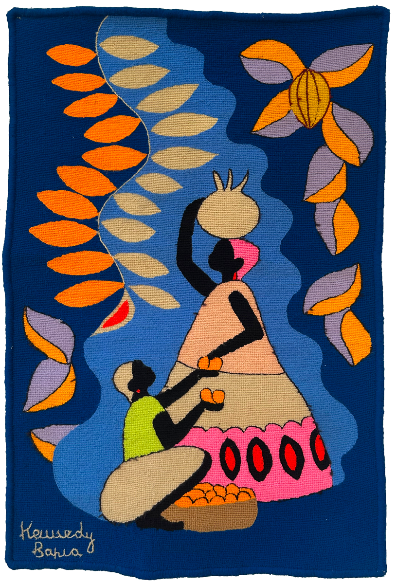 Kennedy Bahia — untitled tapestry with two figures, fruit, and foliage by Kennedy Bahia
