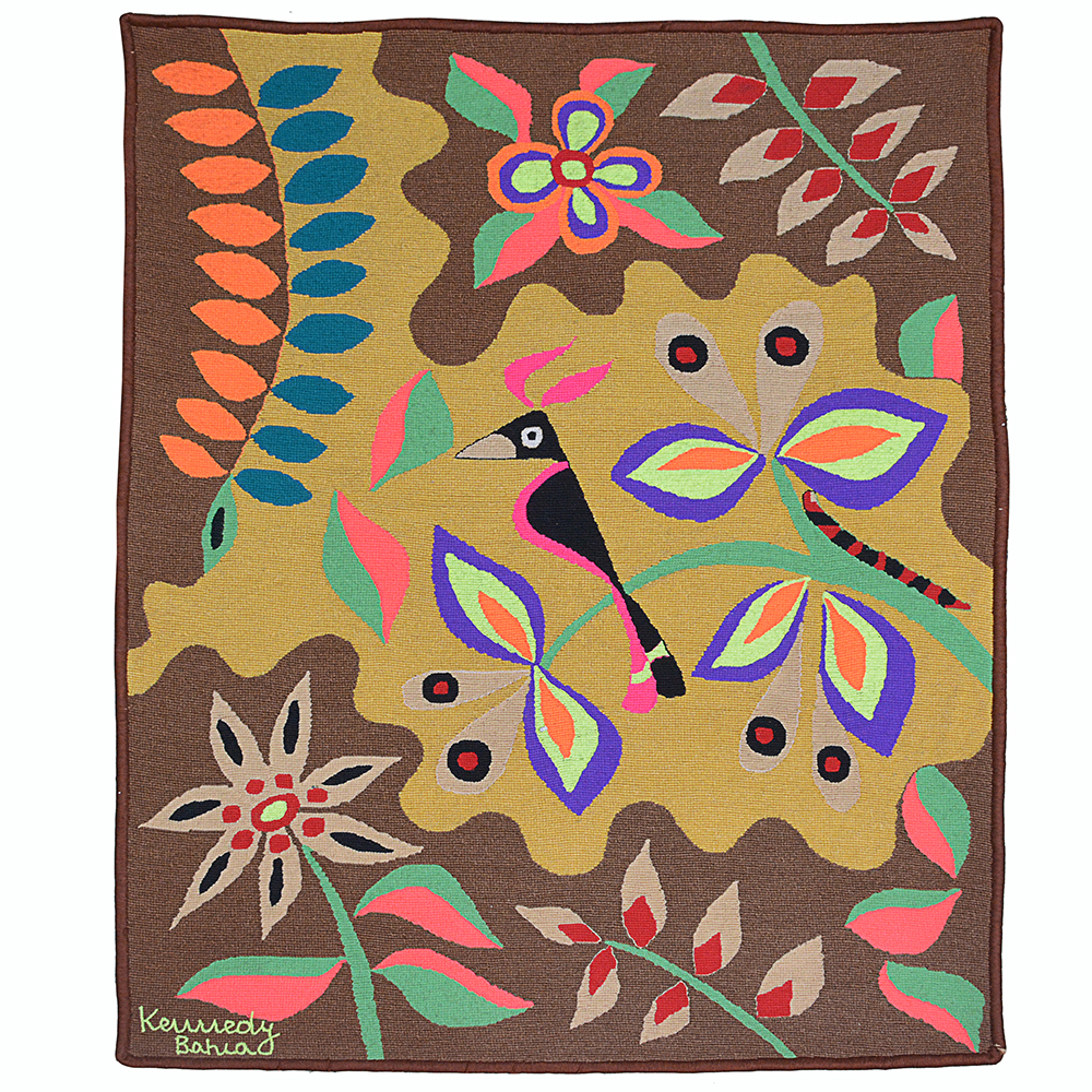 Kennedy Bahia — untitled tapestry with bird, butterfly, and tropical flora by Kennedy Bahia