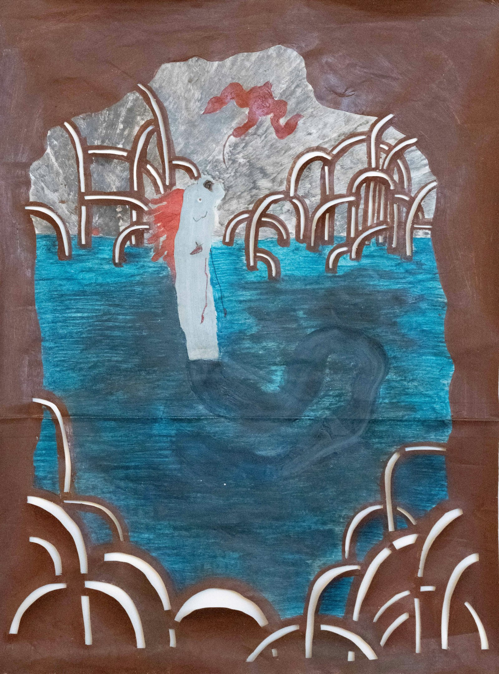 Hybrid figure and serpent-like form within a blue mangrove landscape by Carchíris