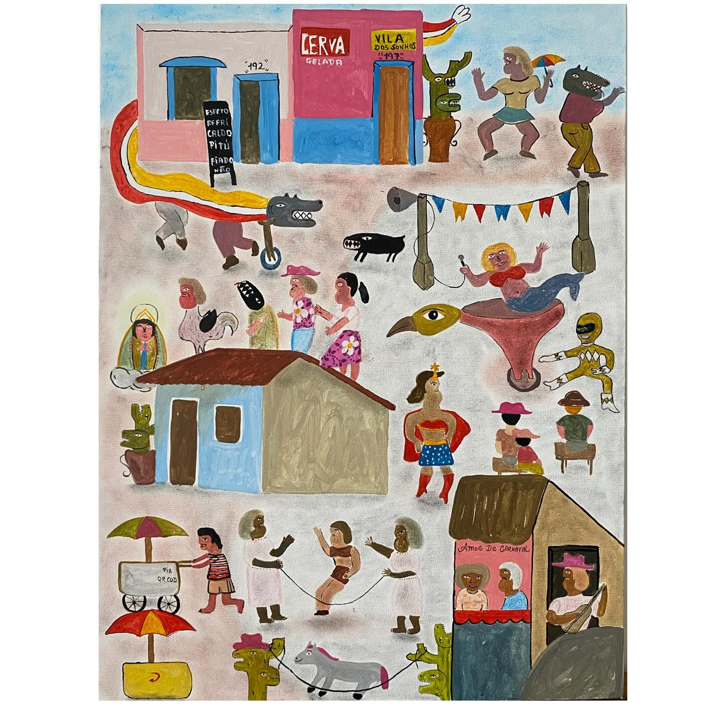 Getúlio Maurício — Vila dos Sonhos, a composite scene of carnival figures, street life, fantasy, and popular entertainment by Getúlio Maurício