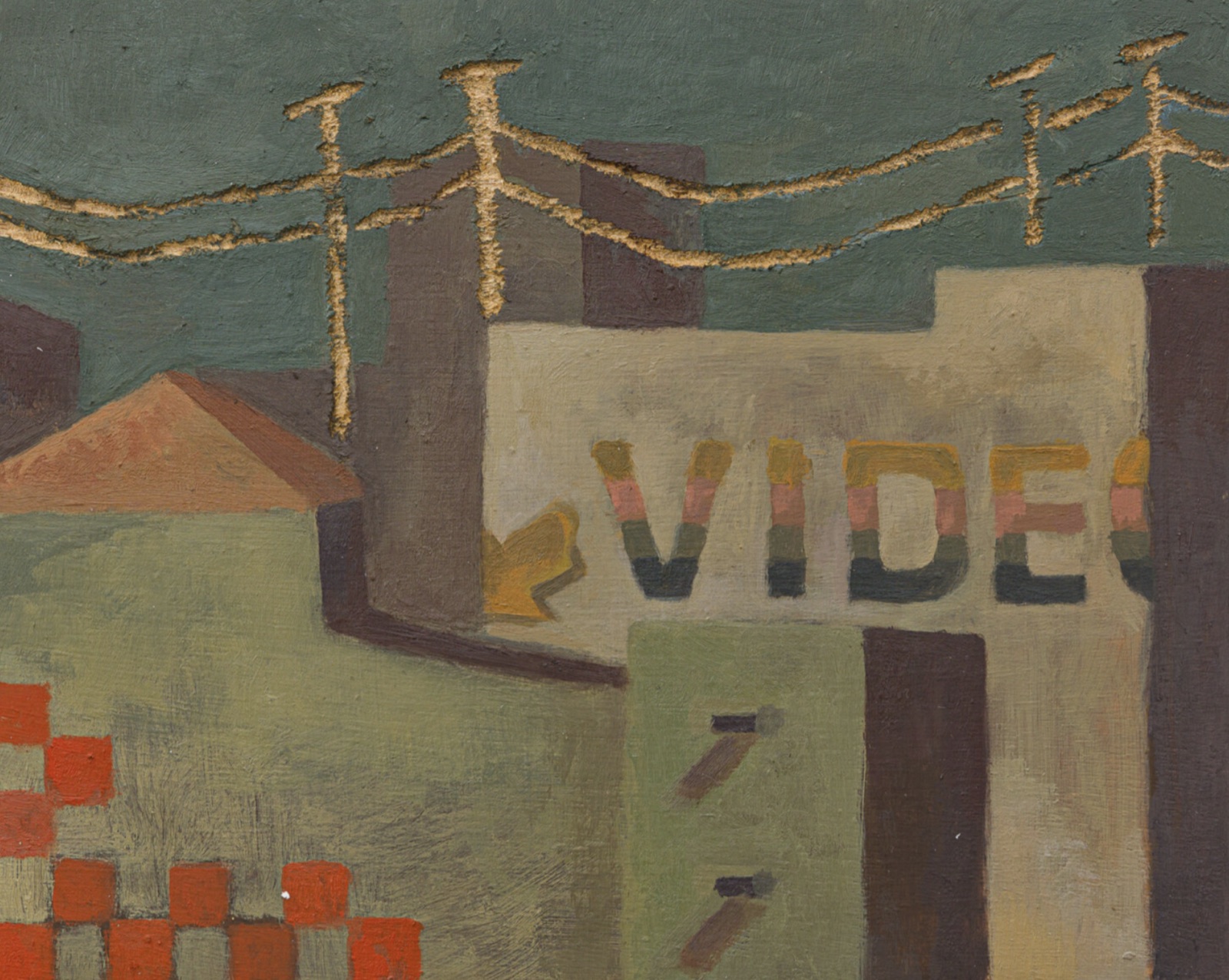 Beatrice Arraes — neighborhood architecture, electrical wires, and a partially visible hand-painted sign by Beatrice Arraes