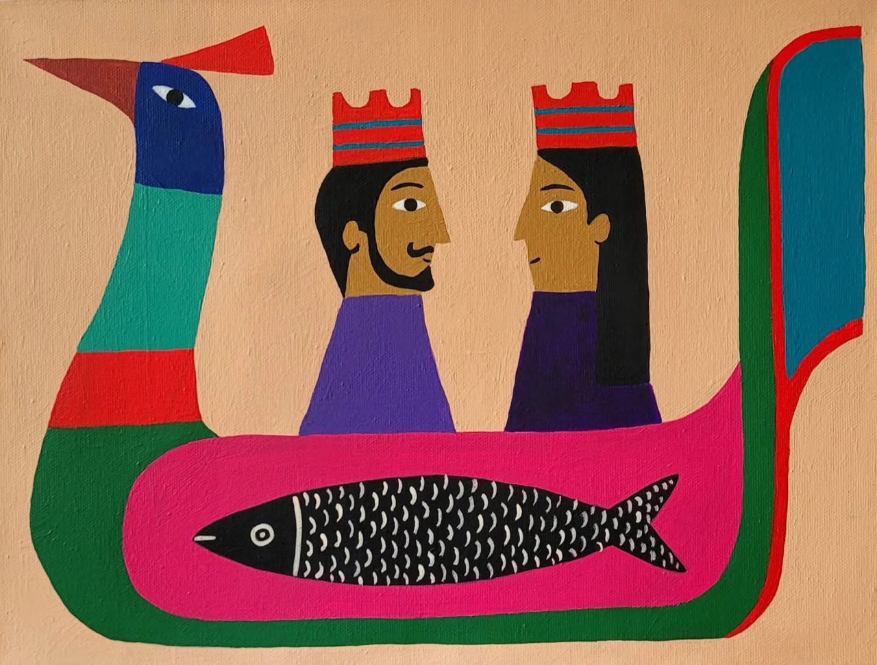 Untitled (crowned couple in vessel) — artwork by Pedro Lucena by Pedro Lucena