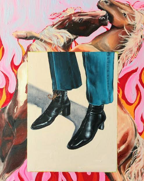 Untitled (cowboy boots among horses) — artwork by Laura Pascoal by Laura Pascoal