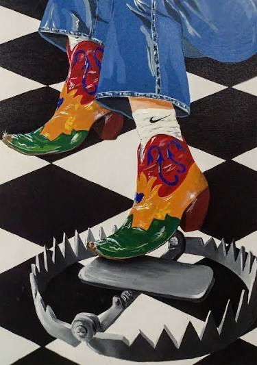 Untitled (cowboy boots above trap) — artwork by Laura Pascoal by Laura Pascoal