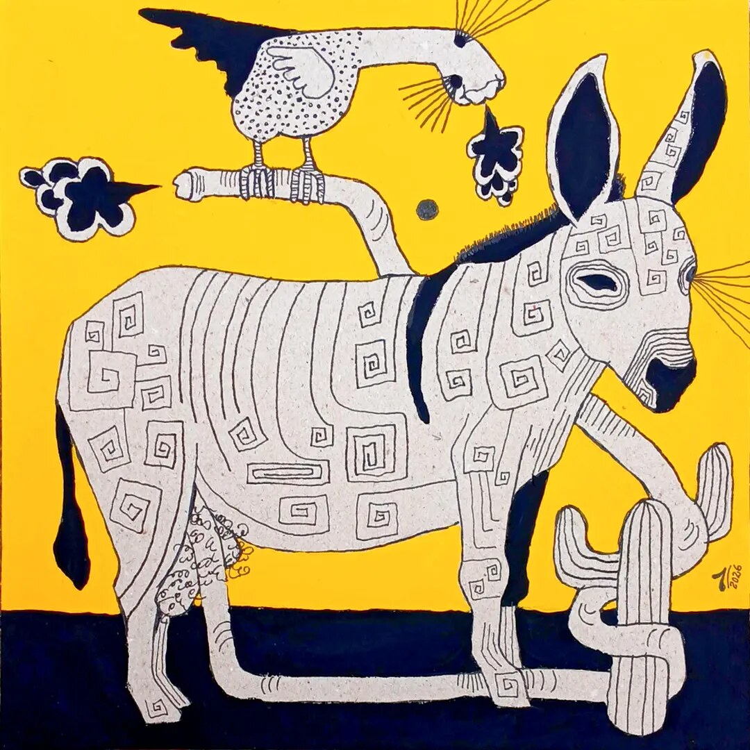 Untitled (donkey, bird, cactus) — artwork by Set Genet by Set Genet